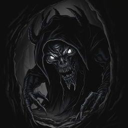 A menacing rotting dark shadow creature lurking in the shadows, designed in a detailed Dungeons & Dragons fantasy style