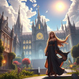 A breathtaking fantasy scene featuring a stunning divine academy, intricately designed with grand architecture, glowing with ethereal light