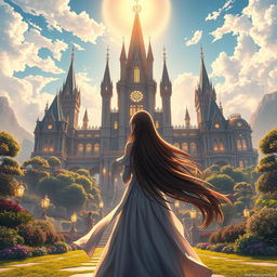 A stunning fantasy scene featuring a majestic divine academy, elegantly crafted with towering spires and intricate architecture