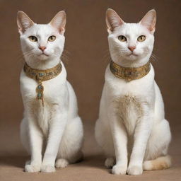 Four Egyptian cats in a variety of poses, showing their unique features and elegance.