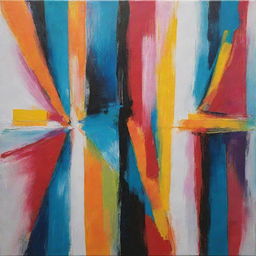 Envision a piece of abstract art incorporating a wider range of vibrant, high-contrast and vivid colors with dynamic shapes.