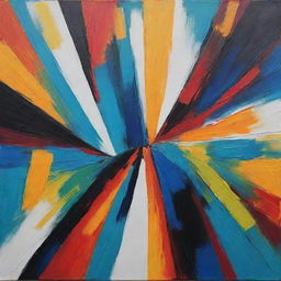 Envision a piece of abstract art incorporating a wider range of vibrant, high-contrast and vivid colors with dynamic shapes.