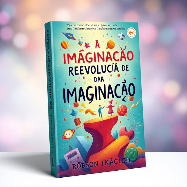 A captivating book cover design for 'A Revolução da Imaginação', with the subtitle 'Descubra como Liberar seu Potencial Criativo para Transformar Ideias em Realidade'