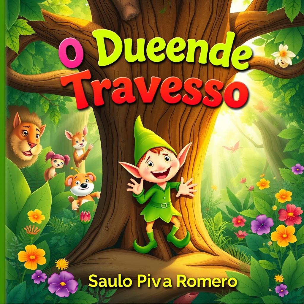 A charming children's book cover for 'O Duende Travesso' by Saulo Piva Romero