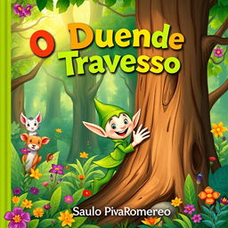 A charming children's book cover for 'O Duende Travesso' by Saulo Piva Romero