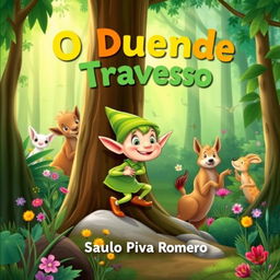 A charming children's book cover for 'O Duende Travesso' by Saulo Piva Romero