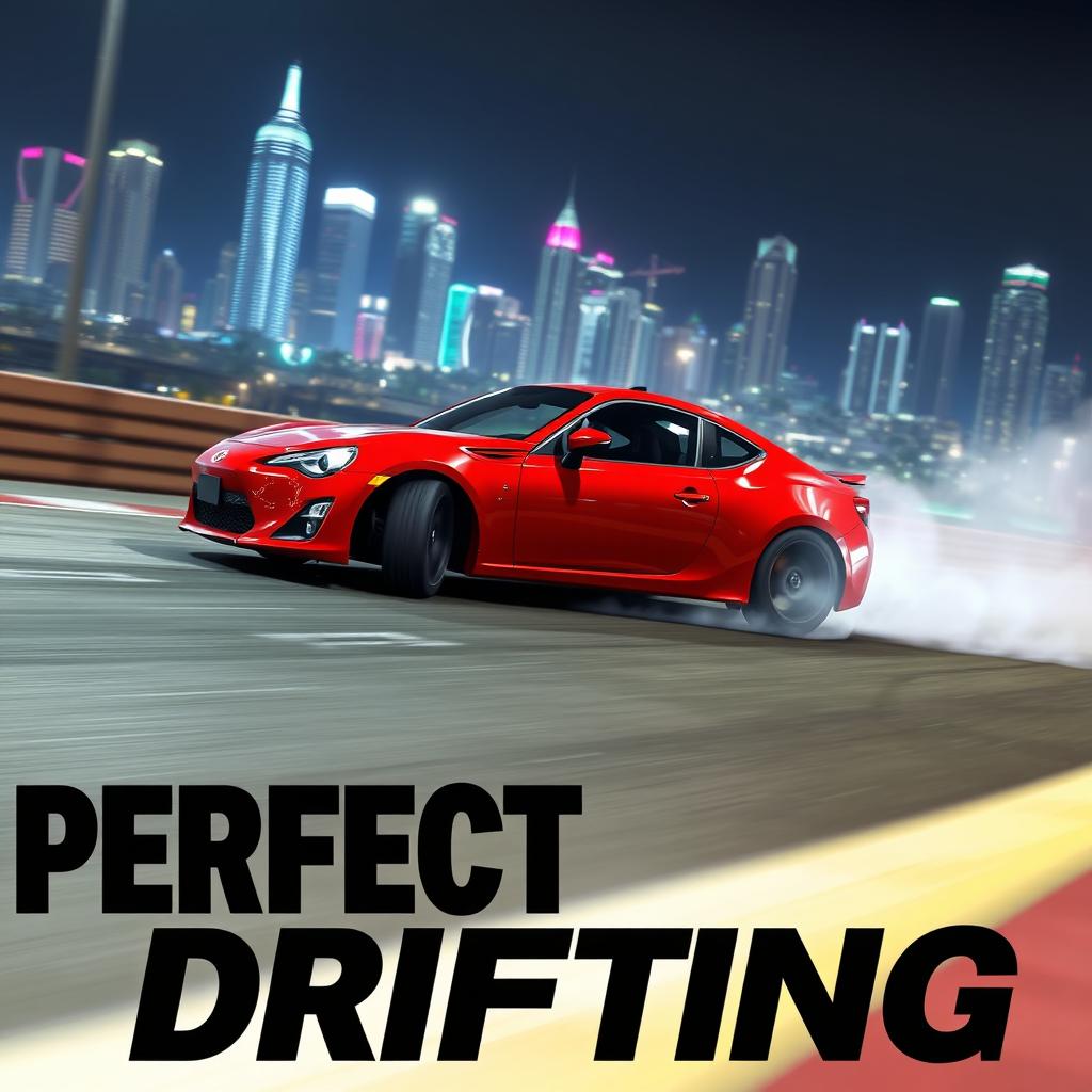 A thrilling scene featuring a red Toyota GT86 car dramatically drifting on a racing circuit, embodying the essence of drift racing as seen in the game NFS Carbon