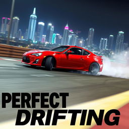 A thrilling scene featuring a red Toyota GT86 car dramatically drifting on a racing circuit, embodying the essence of drift racing as seen in the game NFS Carbon