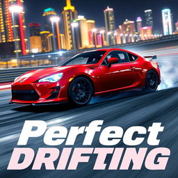 A thrilling scene featuring a red Toyota GT86 car dramatically drifting on a racing circuit, embodying the essence of drift racing as seen in the game NFS Carbon