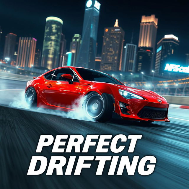 A thrilling scene featuring a red Toyota GT86 car dramatically drifting on a racing circuit, embodying the essence of drift racing as seen in the game NFS Carbon