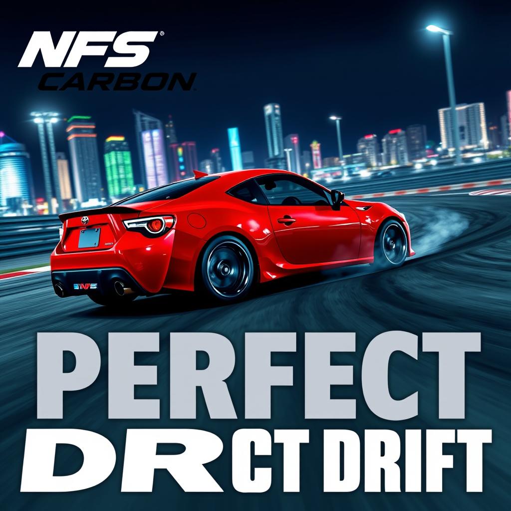 A thrilling scene featuring a red Toyota GT86 car expertly drifting on a racing track, embodying the excitement of the game NFS Carbon