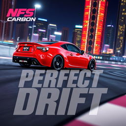 A thrilling scene featuring a red Toyota GT86 car expertly drifting on a racing track, embodying the excitement of the game NFS Carbon
