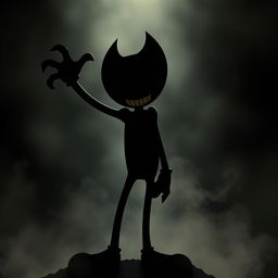 A chilling silhouette of Bendy, designed to evoke a sense of terror