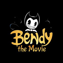 A stylized logo for a fictional movie called 'Bendy the Movie', featuring the character Bendy, a cartoonish figure with a mischievous smile and devilish horns, surrounded by swirling ink patterns that resemble flowing black and white ink