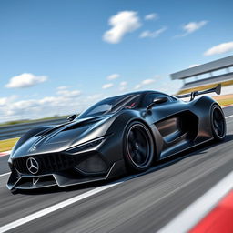 An aerodynamic hypercar design that strongly resembles a Mercedes AMG, featuring a sleek and elongated body with smooth curves and sharp edges