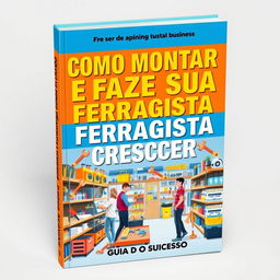 A vibrant and informative cover for the book titled 'COMO MONTAR E FAZER SUA FERRAGISTA CRESCER: GUIA PARA O SUCESSO'