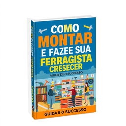 A vibrant and informative cover for the book titled 'COMO MONTAR E FAZER SUA FERRAGISTA CRESCER: GUIA PARA O SUCESSO'