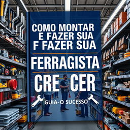 A dynamic book cover for 'COMO MONTAR E FAZER SUA FERRAGISTA CRESCER: GUIA PARA O SUCESSO'