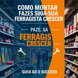 A dynamic book cover for 'COMO MONTAR E FAZER SUA FERRAGISTA CRESCER: GUIA PARA O SUCESSO'