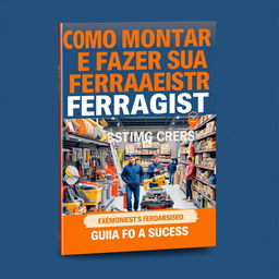 An engaging and educational book cover for 'COMO MONTAR E FAZER SUA FERRAGISTA CRESCER: GUIA PARA O SUCESSO'