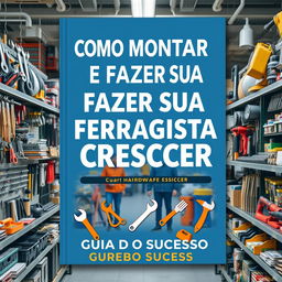 An engaging and educational book cover for 'COMO MONTAR E FAZER SUA FERRAGISTA CRESCER: GUIA PARA O SUCESSO'