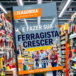 An engaging and educational book cover for 'COMO MONTAR E FAZER SUA FERRAGISTA CRESCER: GUIA PARA O SUCESSO'