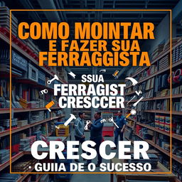 A compelling and motivational book cover for 'COMO MONTAR E FAZER SUA FERRAGISTA CRESCER: GUIA PARA O SUCESSO'