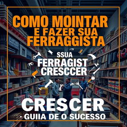 A compelling and motivational book cover for 'COMO MONTAR E FAZER SUA FERRAGISTA CRESCER: GUIA PARA O SUCESSO'