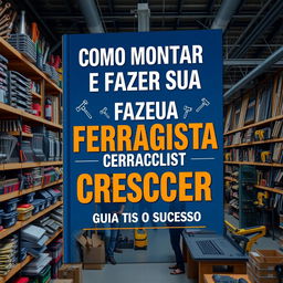 A compelling and motivational book cover for 'COMO MONTAR E FAZER SUA FERRAGISTA CRESCER: GUIA PARA O SUCESSO'