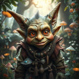 A hyper-realistic depiction of a fantasy goblin, showcasing intricate and detailed features