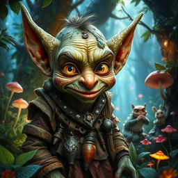 A hyper-realistic depiction of a fantasy goblin, showcasing intricate and detailed features