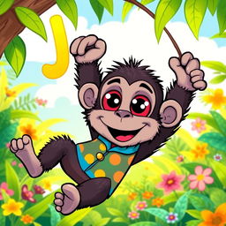 A whimsical cartoon-style illustration of John, the Bus-Eyed Ape, a playful and friendly ape with oversized cartoonish eyes resembling the windows of a bus