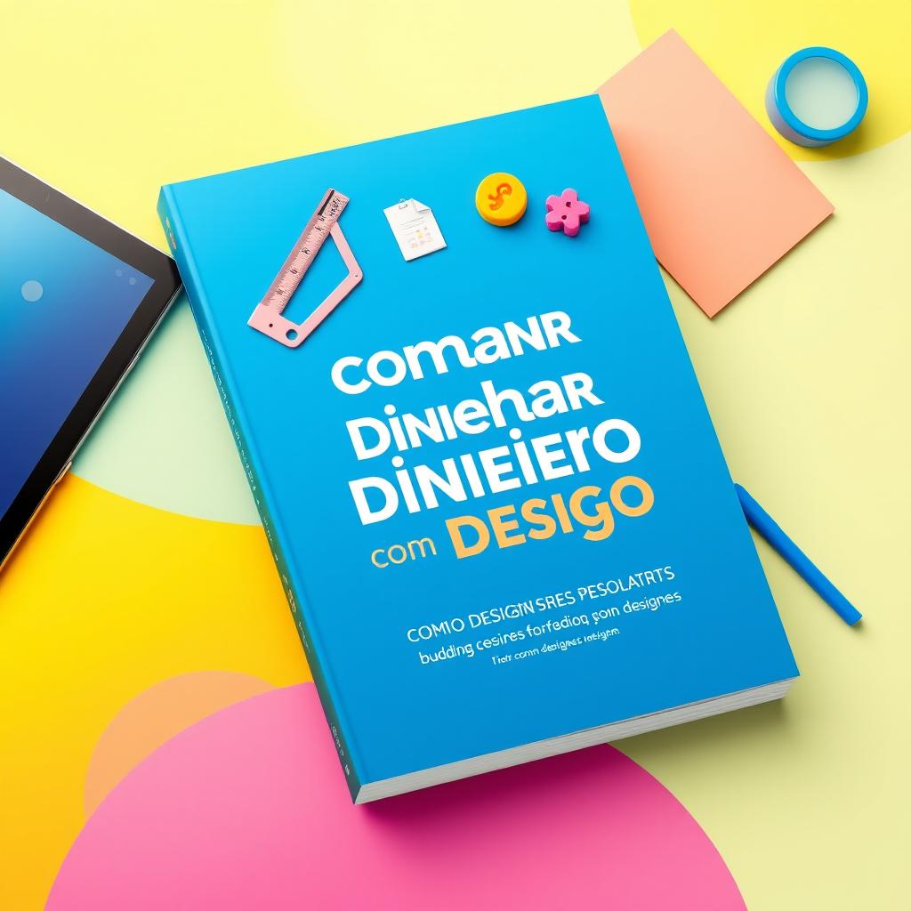 A visually appealing ebook cover design featuring the title 'Como Ganhar Dinheiro com Design' prominently displayed