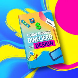 A visually appealing ebook cover design featuring the title 'Como Ganhar Dinheiro com Design' prominently displayed