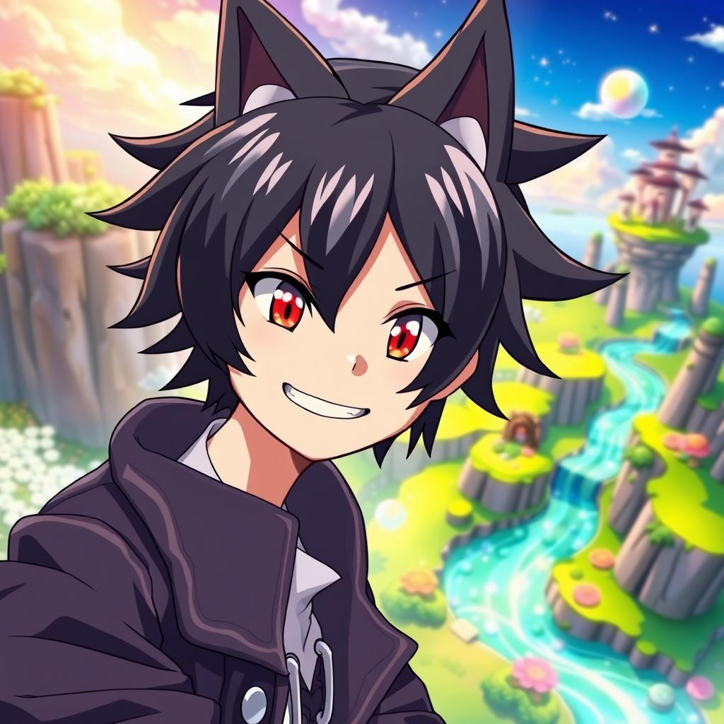 An engaging anime banner featuring a character named Gatoro, who is depicted with a charming smirk and a playful wink