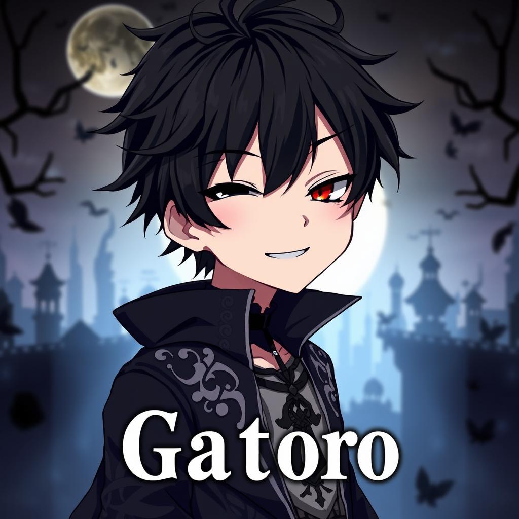 An engaging anime banner featuring a character named Gatoro, who is depicted with a charming and mischievous smile, playfully winking at the viewer