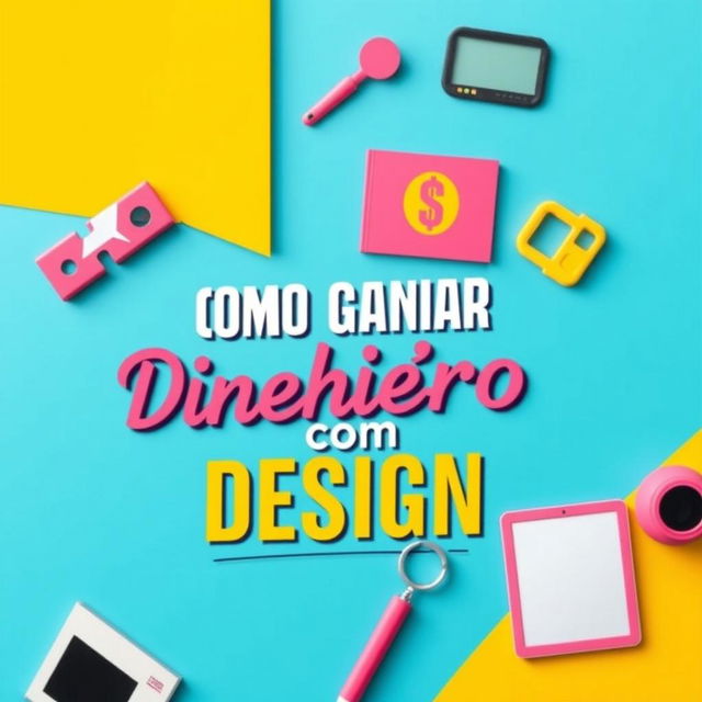 Uma capa de ebook visualmente atraente com o título 'Como Ganhar Dinheiro com Design' em destaque