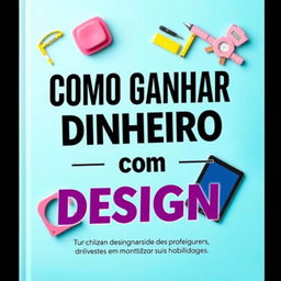 Uma capa de ebook visualmente atraente com o título 'Como Ganhar Dinheiro com Design' em destaque