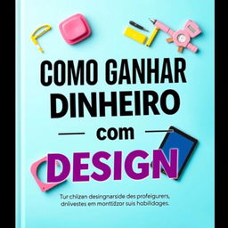 Uma capa de ebook visualmente atraente com o título 'Como Ganhar Dinheiro com Design' em destaque