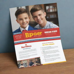 Design a vibrant back-to-school brochure featuring a special promotion for a barber shop haircut.