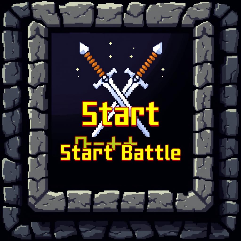 A pixelated 'Start Battle' button featuring two crossed swords at the top