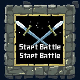 A pixelated 'Start Battle' button featuring two crossed swords at the top