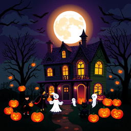 A festive Halloween scene filled with vibrant colors