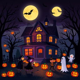 A festive Halloween scene filled with vibrant colors