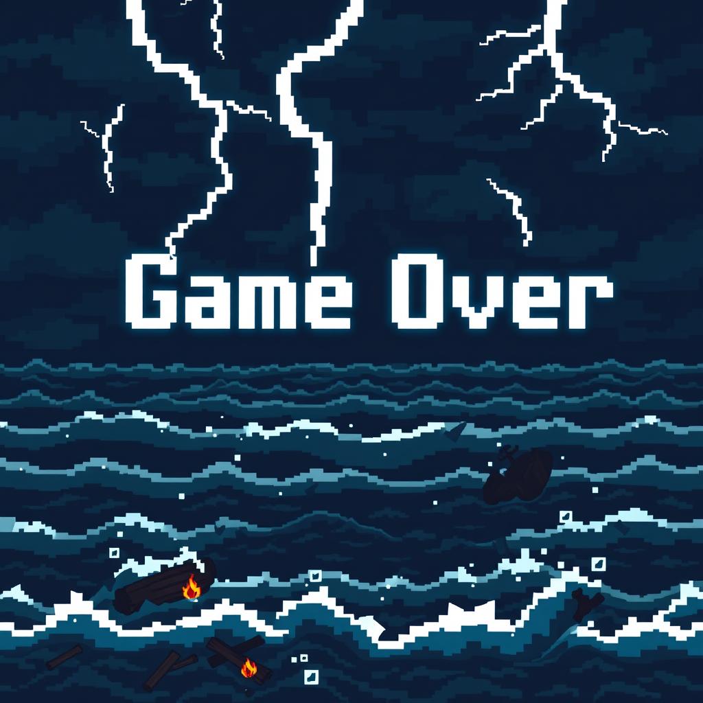 A pixelated 'Game Over' screen that captures the mystical and oceanic theme of the game