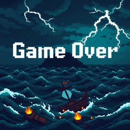 A pixelated 'Game Over' screen that captures the mystical and oceanic theme of the game