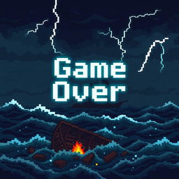 A pixelated 'Game Over' screen that captures the mystical and oceanic theme of the game