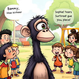 An imaginative illustration of Buster, the ape with an extra 'bus eye' protruding from the top of his head on a long neck