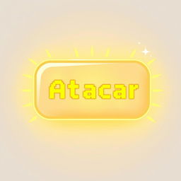 A pixelated 'Atacar Vela' button designed in a rectangular shape with soft, glowing edges in a golden hue, aligning with the light-based theme of the character