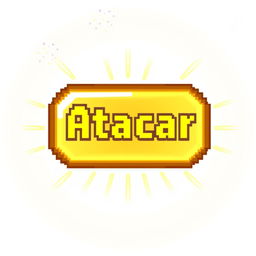 A pixelated 'Atacar Vela' button designed in a rectangular shape with soft, glowing edges in a golden hue, aligning with the light-based theme of the character